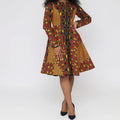 Geometric Print Long Sleeve Fit And Flare Midi Dress