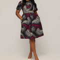 Swirl-Print Belted Midi Dress