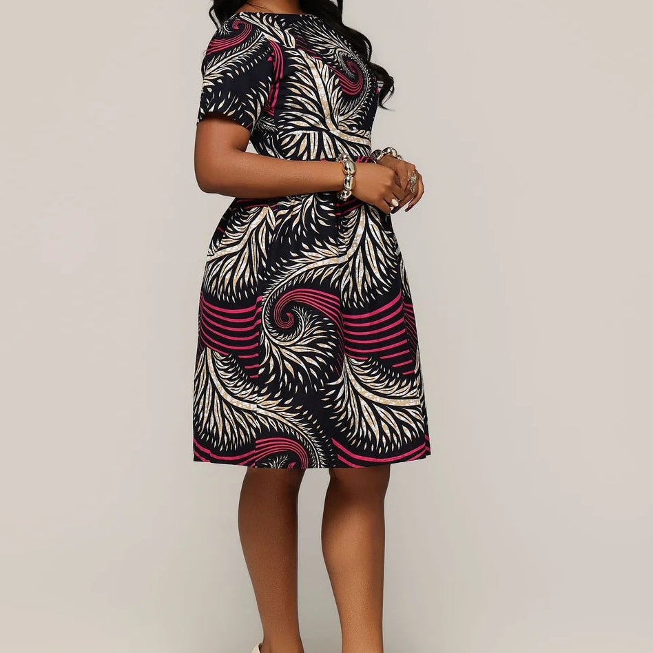 Swirl-Print Belted Midi Dress