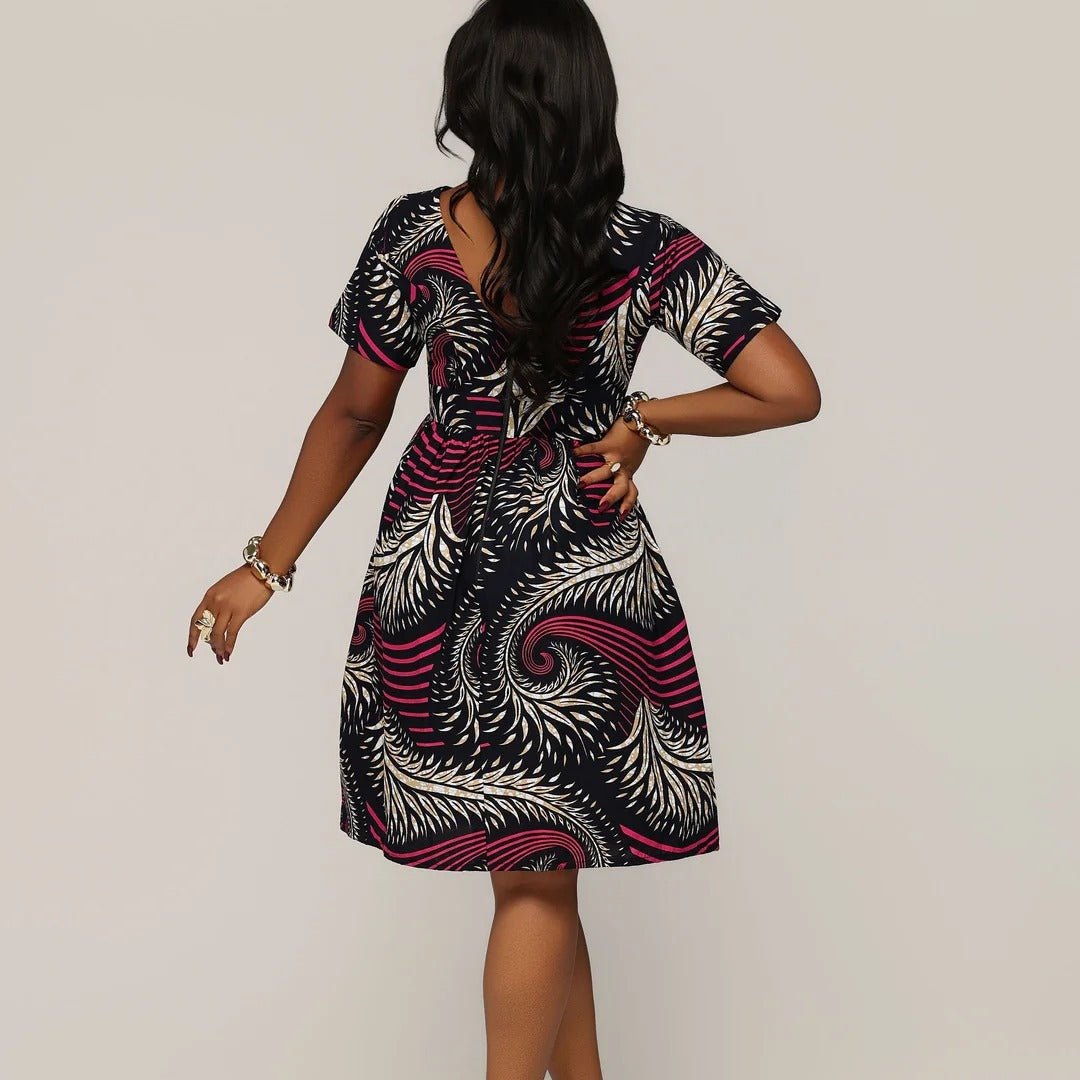 Swirl-Print Belted Midi Dress